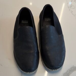 Eileen Fisher black leather espadrille sandals size 7 1/2